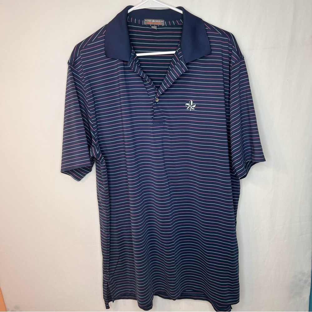 Peter Millar Men’s Navy Striped Polo Shirt Summer Comfort Size L.